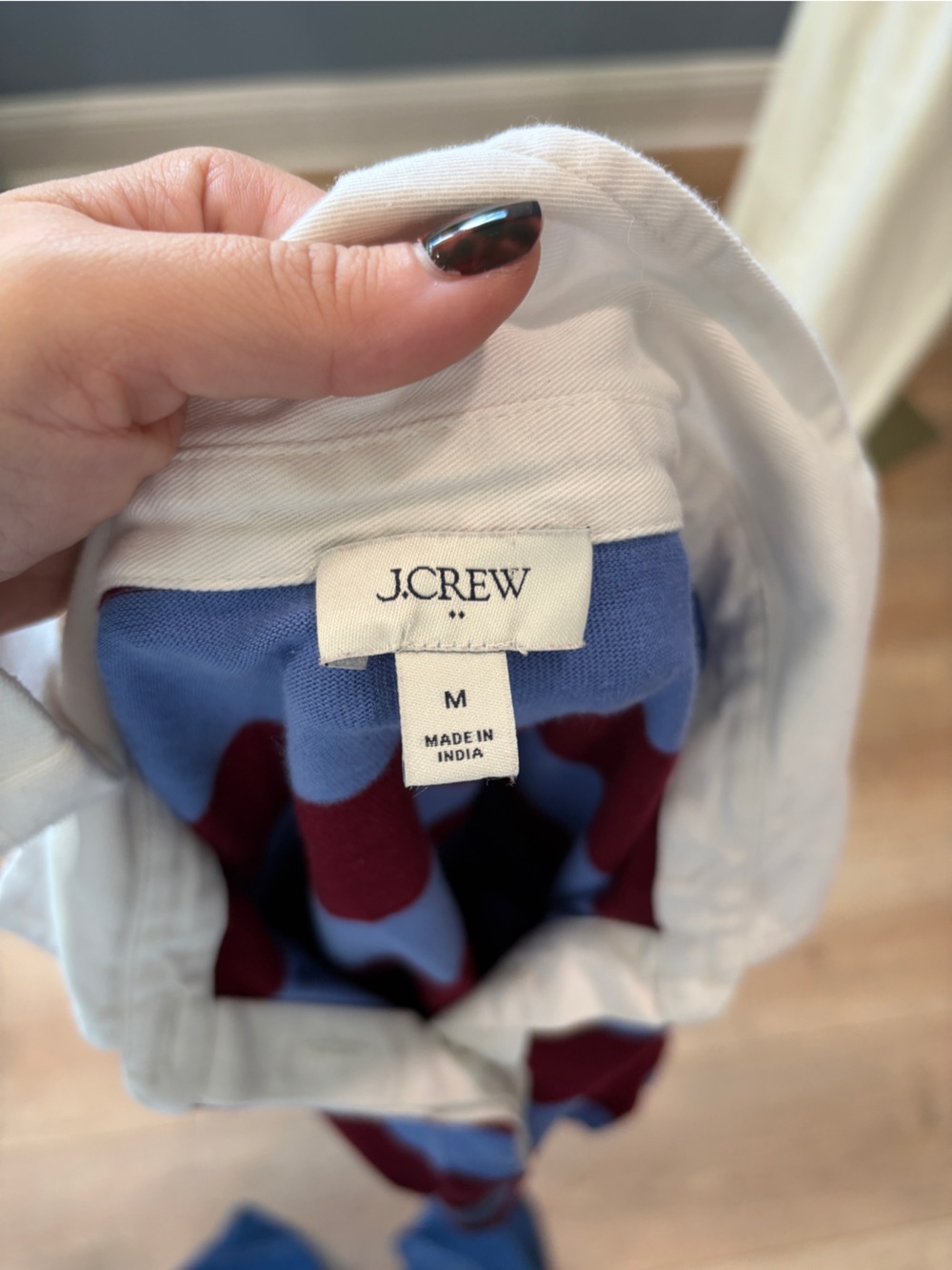 J.Crew Striped Rugby Shirt Burgundy Blue Cotton Collared Top Medium - Picture 7 of 8